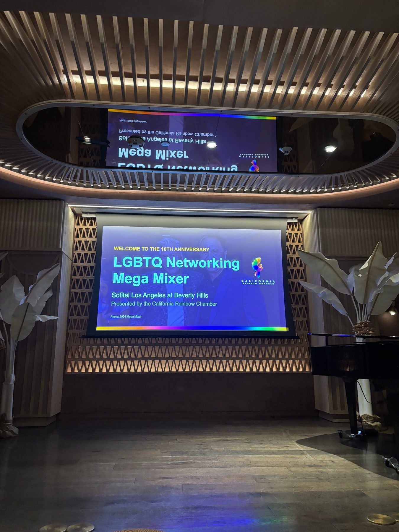 The stage and anniversary welcome screen before the program began